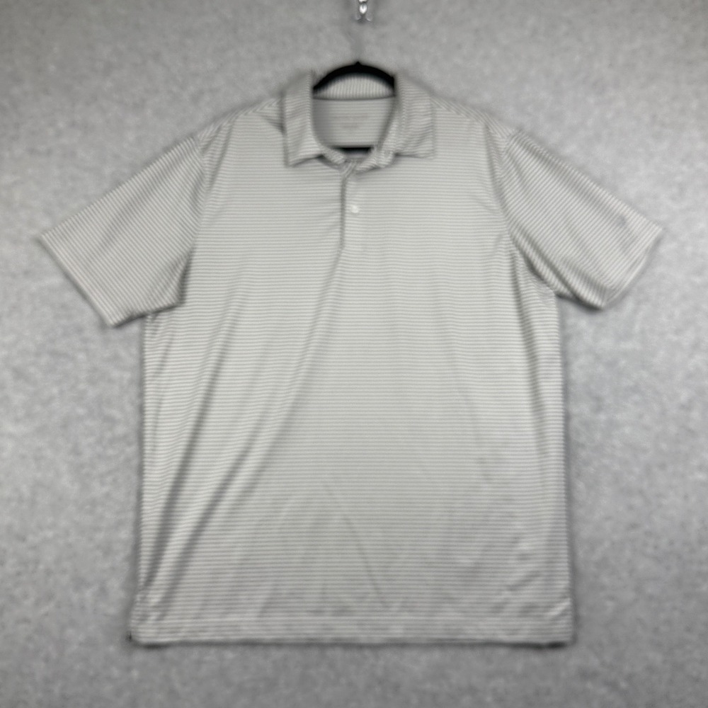 Michel Rouen Performance Polo‎ Mens Large Gray White Striped Short Sleeve Shirt